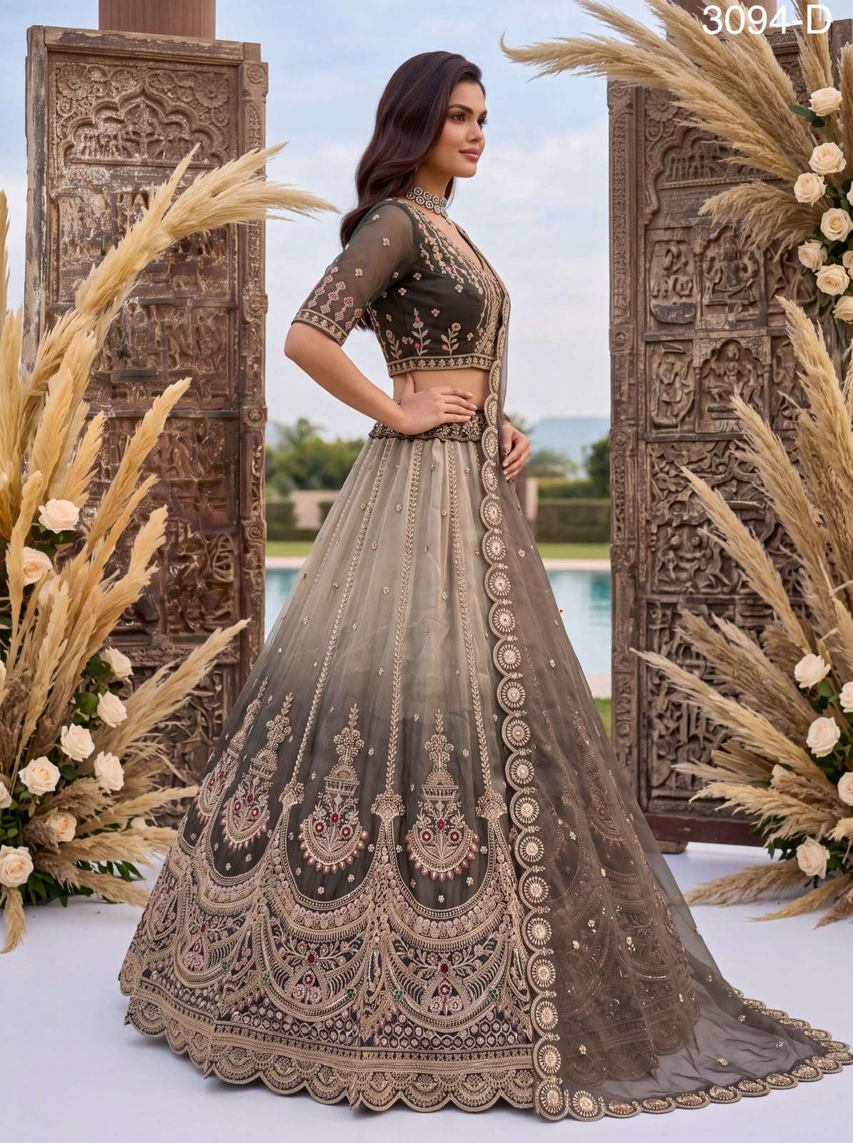 Art Of beautiful Work in Shaded Color Designer Chandnia Silk fabric Lehenga Choli Wholesale in surat 3094